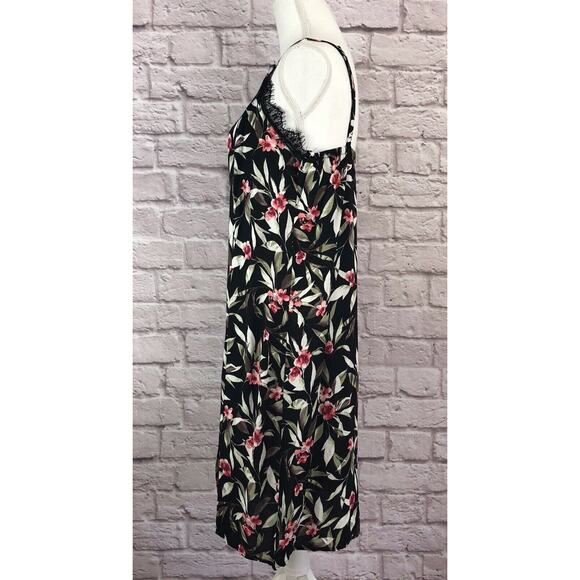 Bobeau Size XL Black Floral Print Lace Trim Slip Dress NWT - Picture 8 of 9